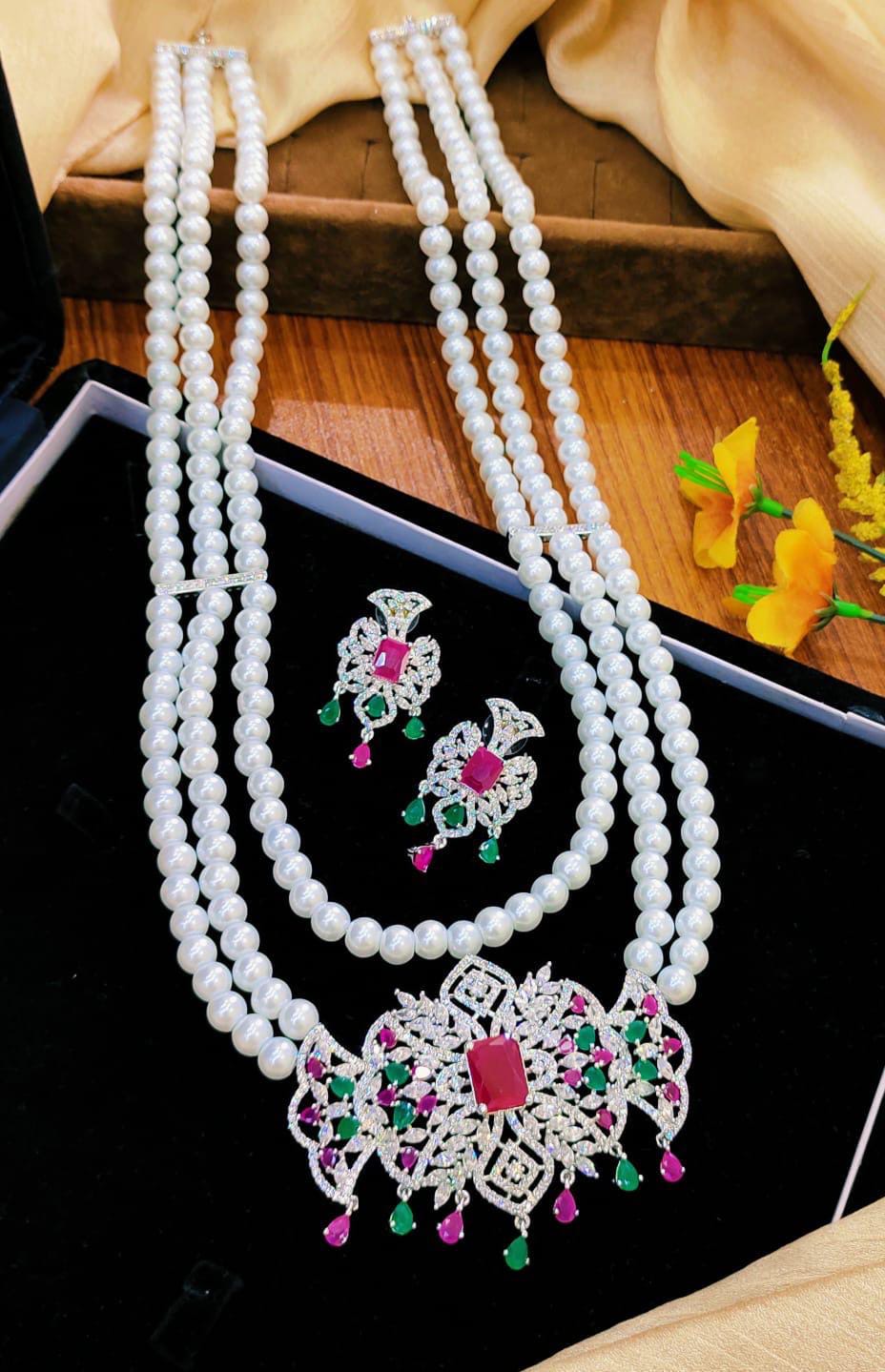 Premium Quality American Diamond Zircon Mala Set*