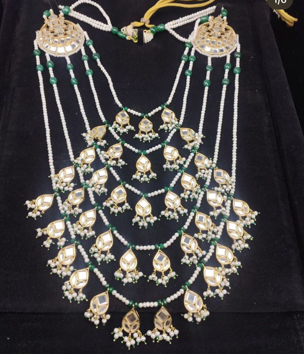 *Made to order, kundan gold plated jewellery with emerald and precious real pearls*