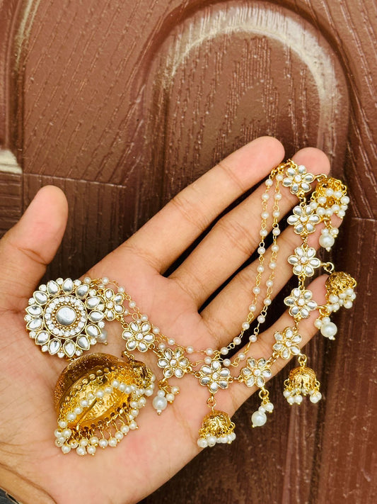 Mirror Kundan jhumkie tikka with Kundan jhumkies sahara