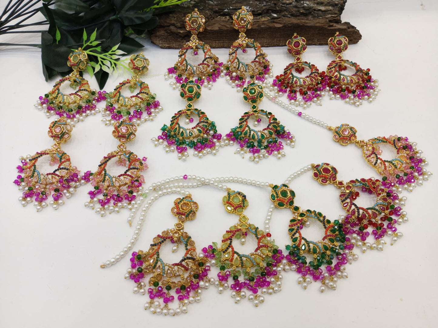 Nauratan earrings with tikka