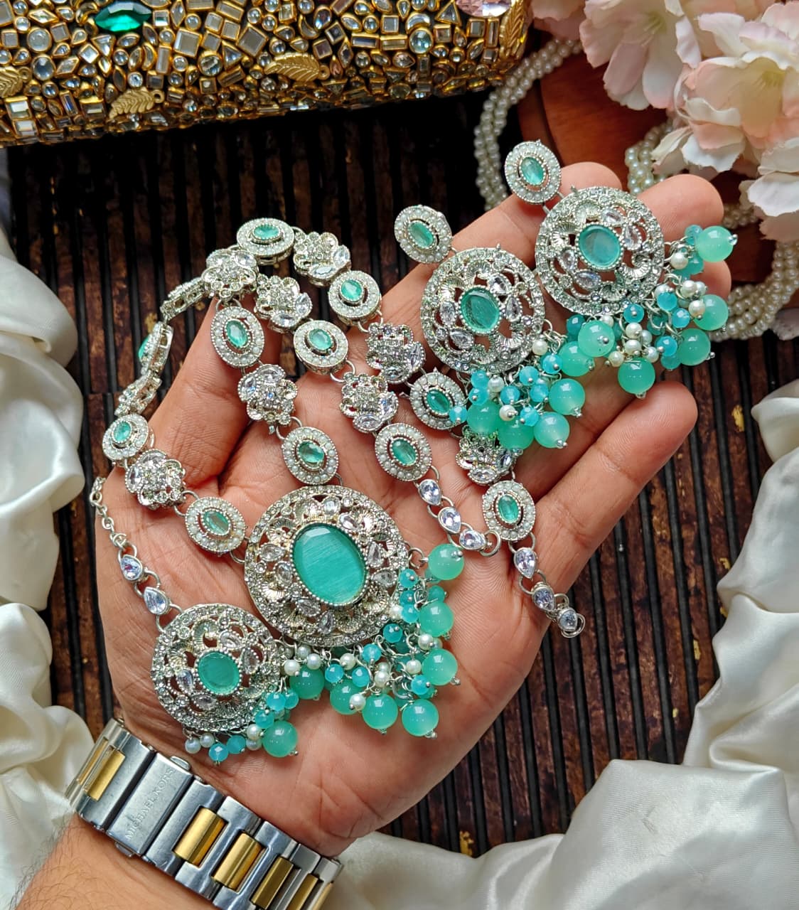Beautiful Zarqoon stone Egyption style Mala Set Eating With Tika