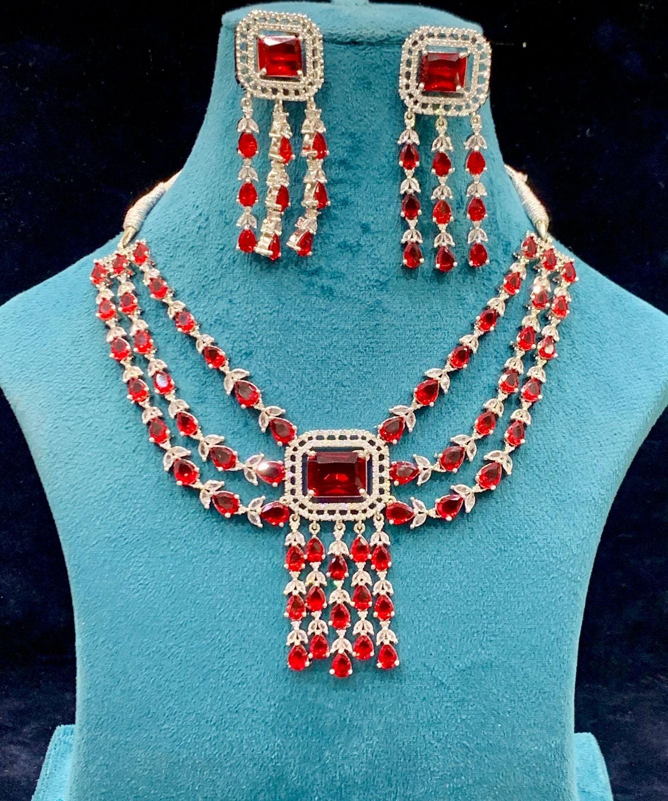 Three layered zircon necklace set