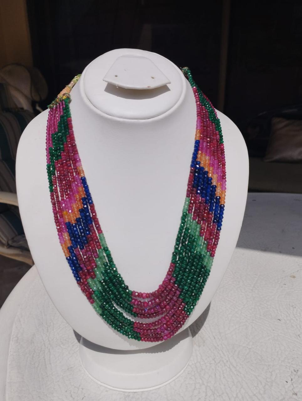 *Made to order, Multi coloured precious stones ruby emerald sapphire strings price length 24 inches*