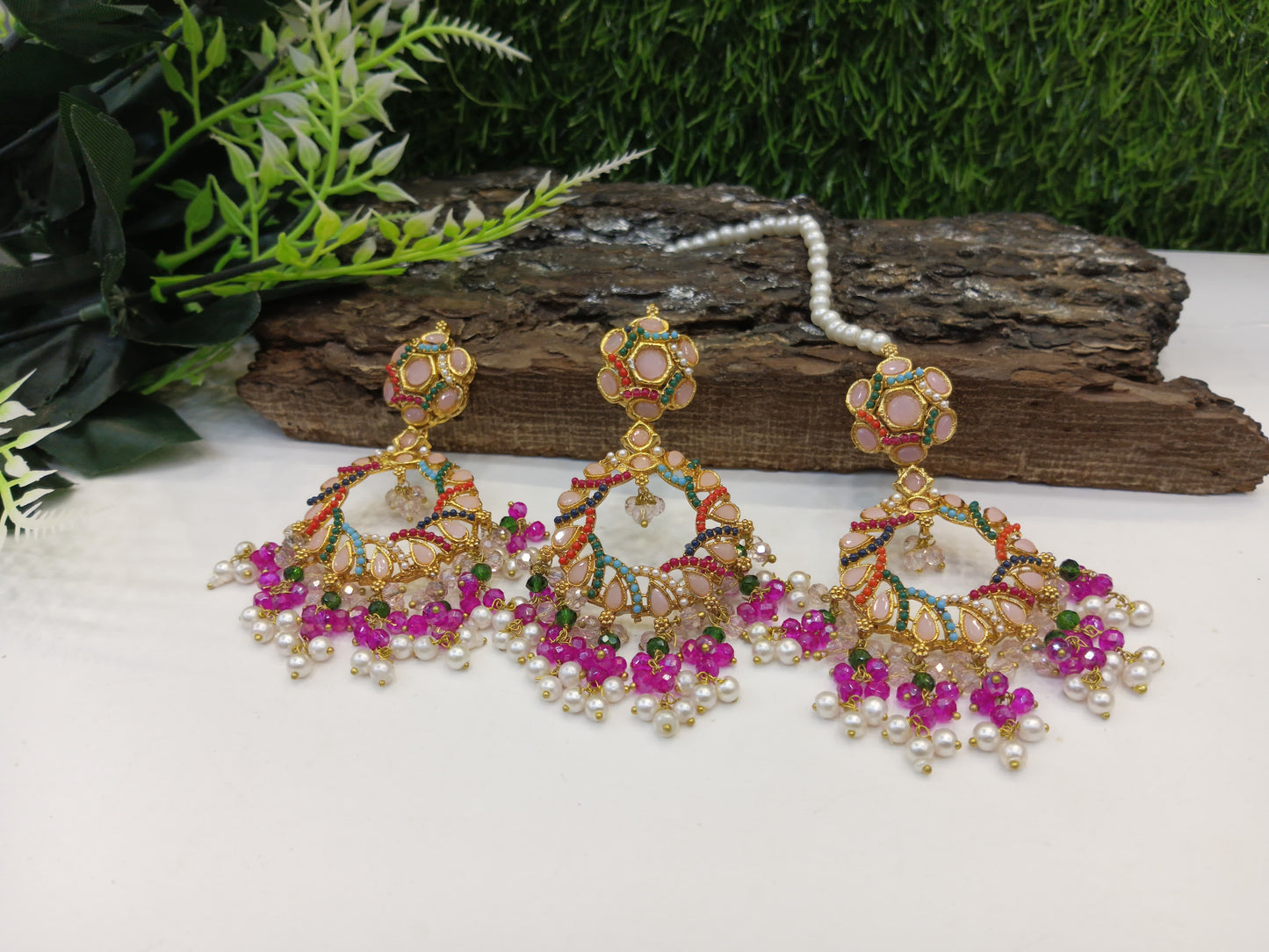 Nauratan earrings with tikka