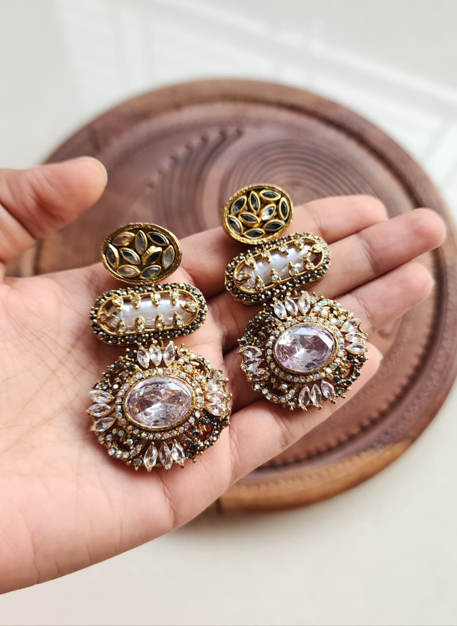 Premium quality stone with mother pearl earrings