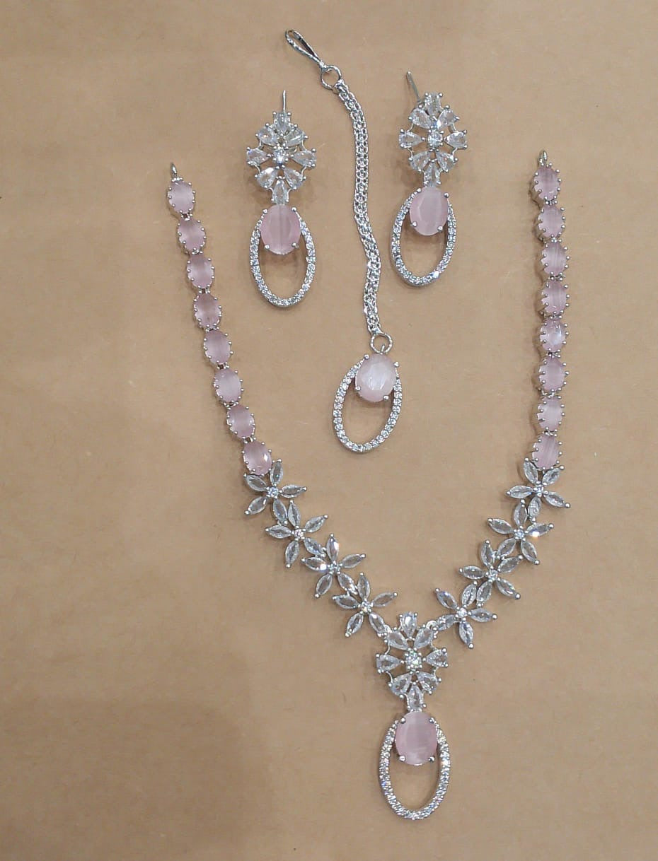 Pink zircon necklace set