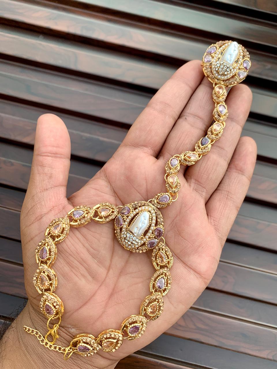 Angla Turkish style one finger ring attached with bracelet
