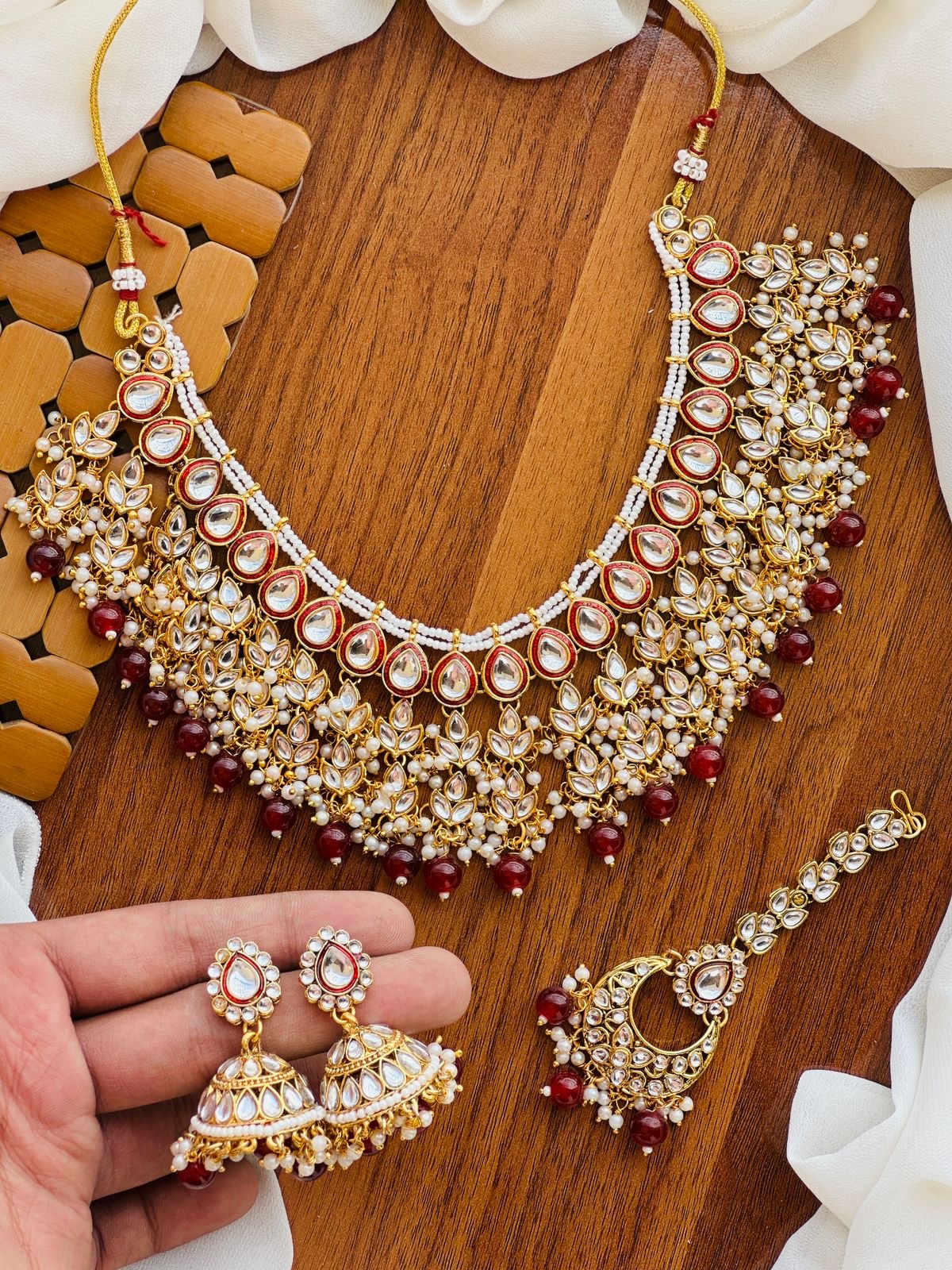 Jaipuri Kundan Necklace set Center work meena kaari