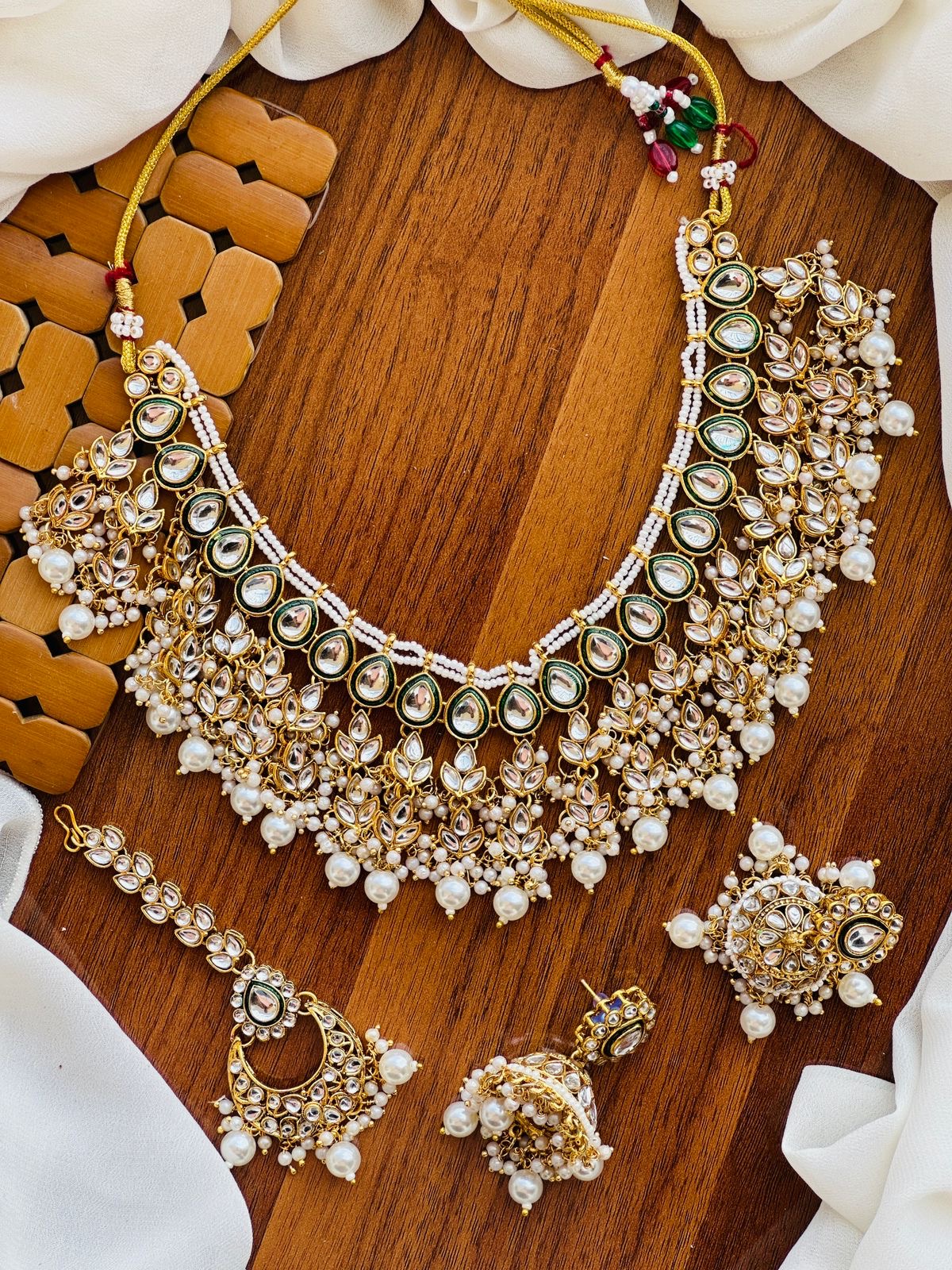 Jaipuri Kundan Necklace set Center work meena kaari