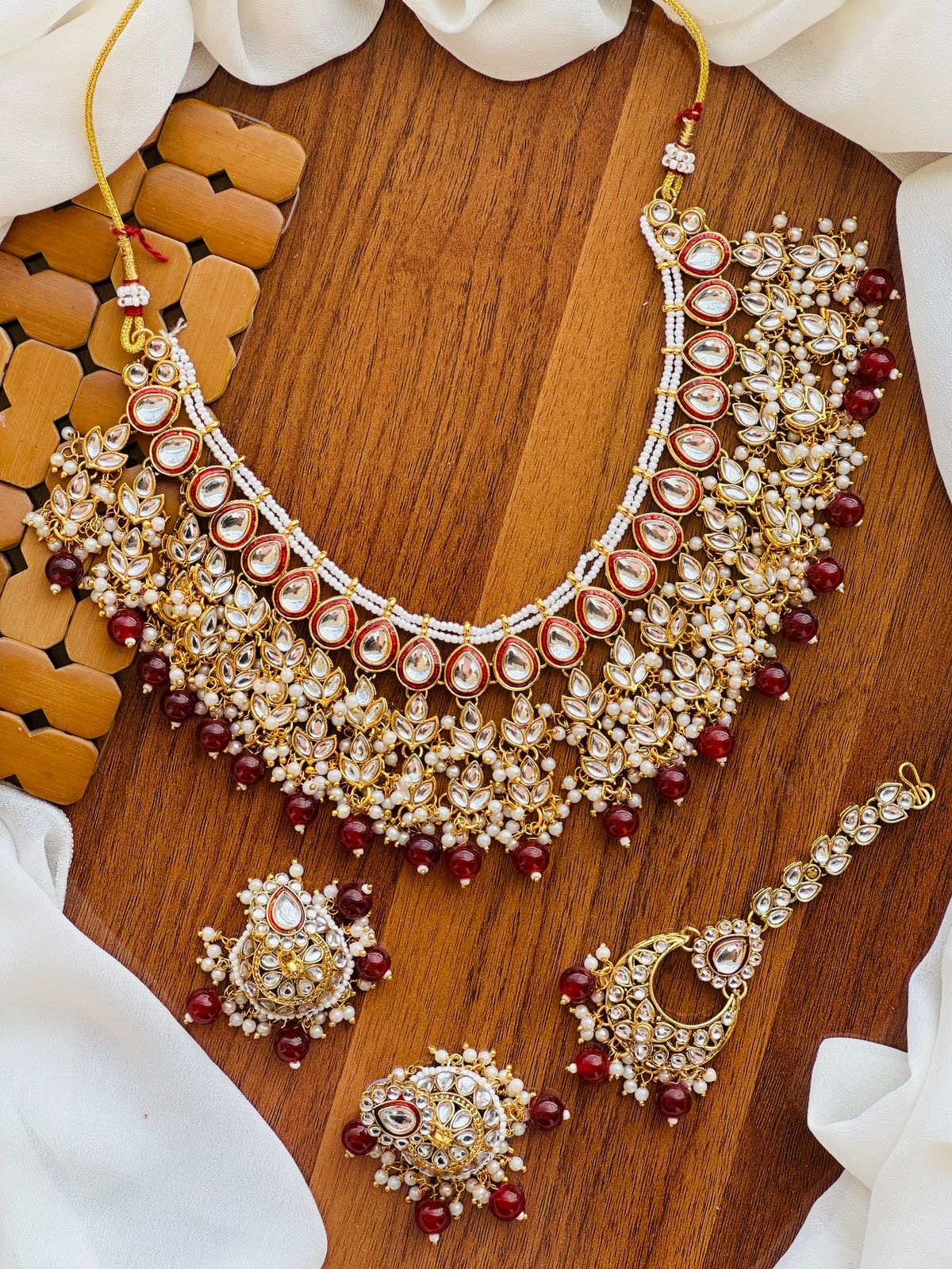 Jaipuri Kundan Necklace set Center work meena kaari