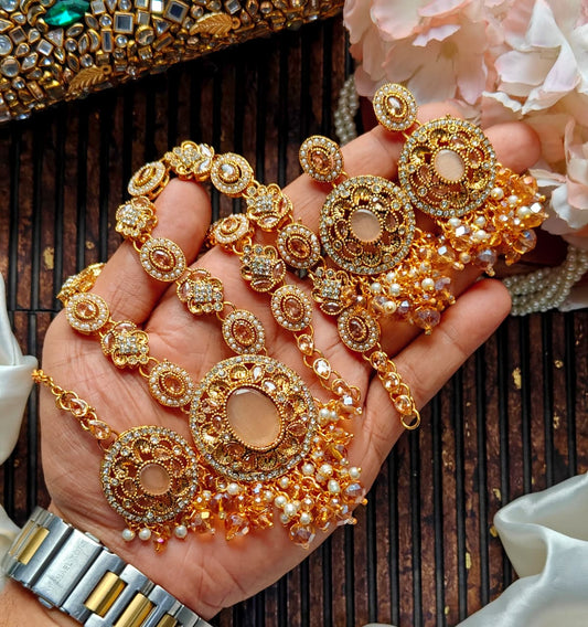 Beautiful Zarqoon stone Egyption style Mala Set Eating With Tika