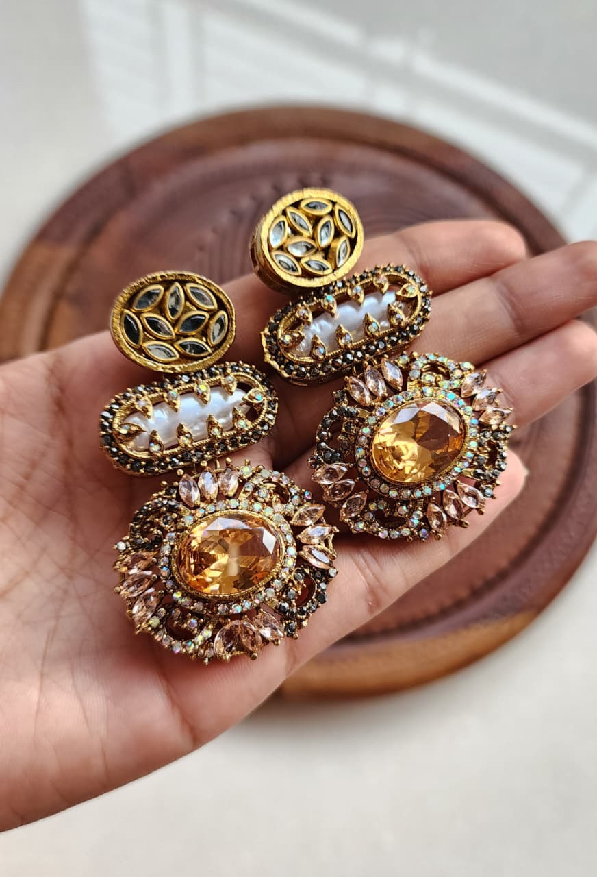 Premium quality stone with mother pearl earrings