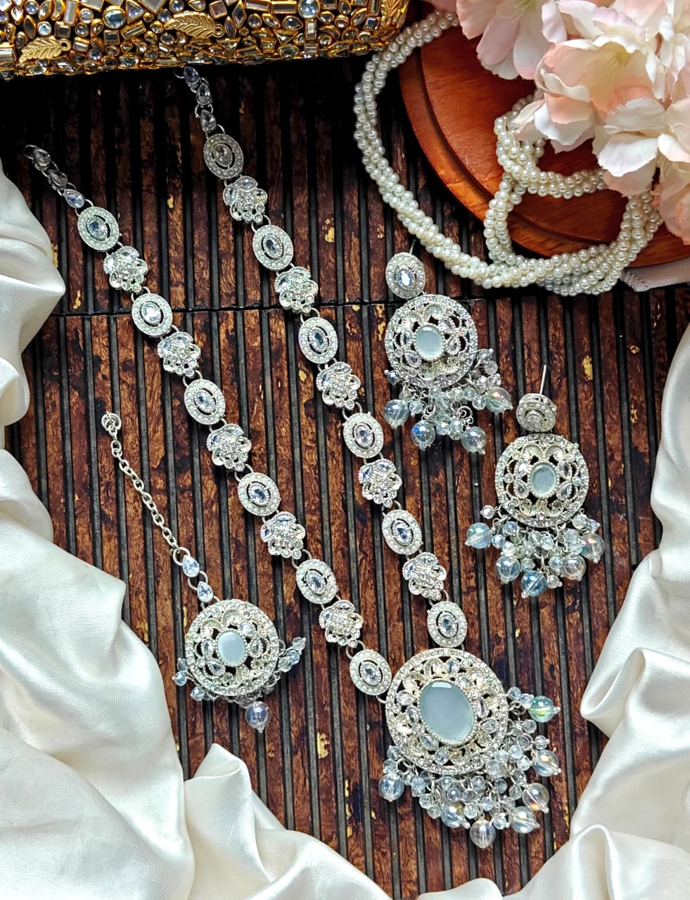 Beautiful Zarqoon stone Egyption style Mala Set Eating With Tika