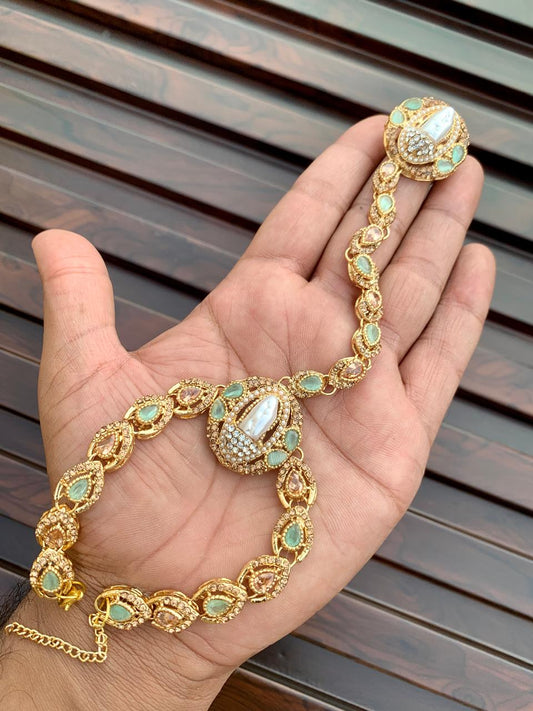 Angla Turkish style one finger ring attached with bracelet