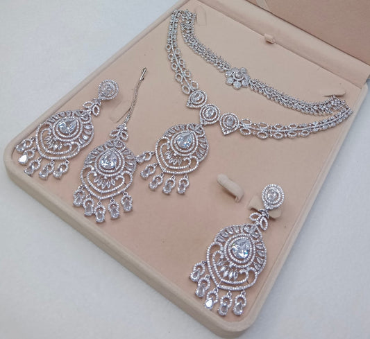 AMERICAN DIAMOND DOUBLE LINE SET WITH EARING TEEKA