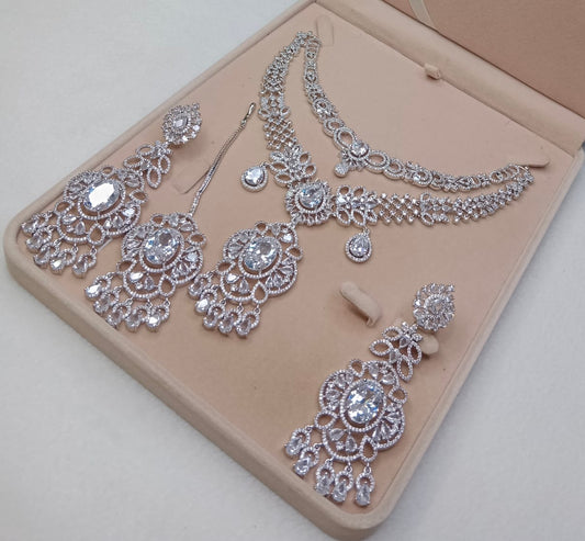 AMERICAN DIAMOND DOUBLE LINE SET WITH EARING TEEKA