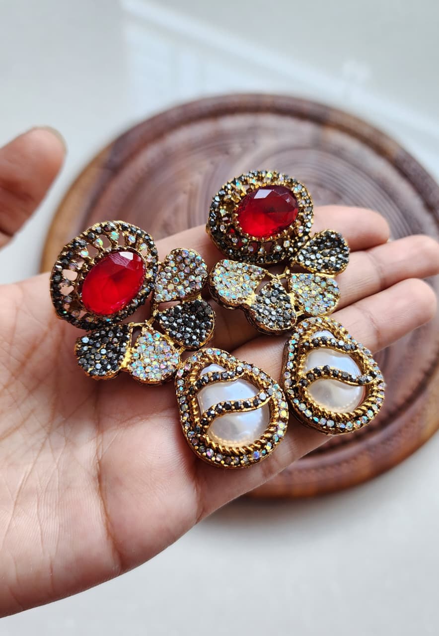 Designer collection Handmade stone with mother pearl turkish earrings
