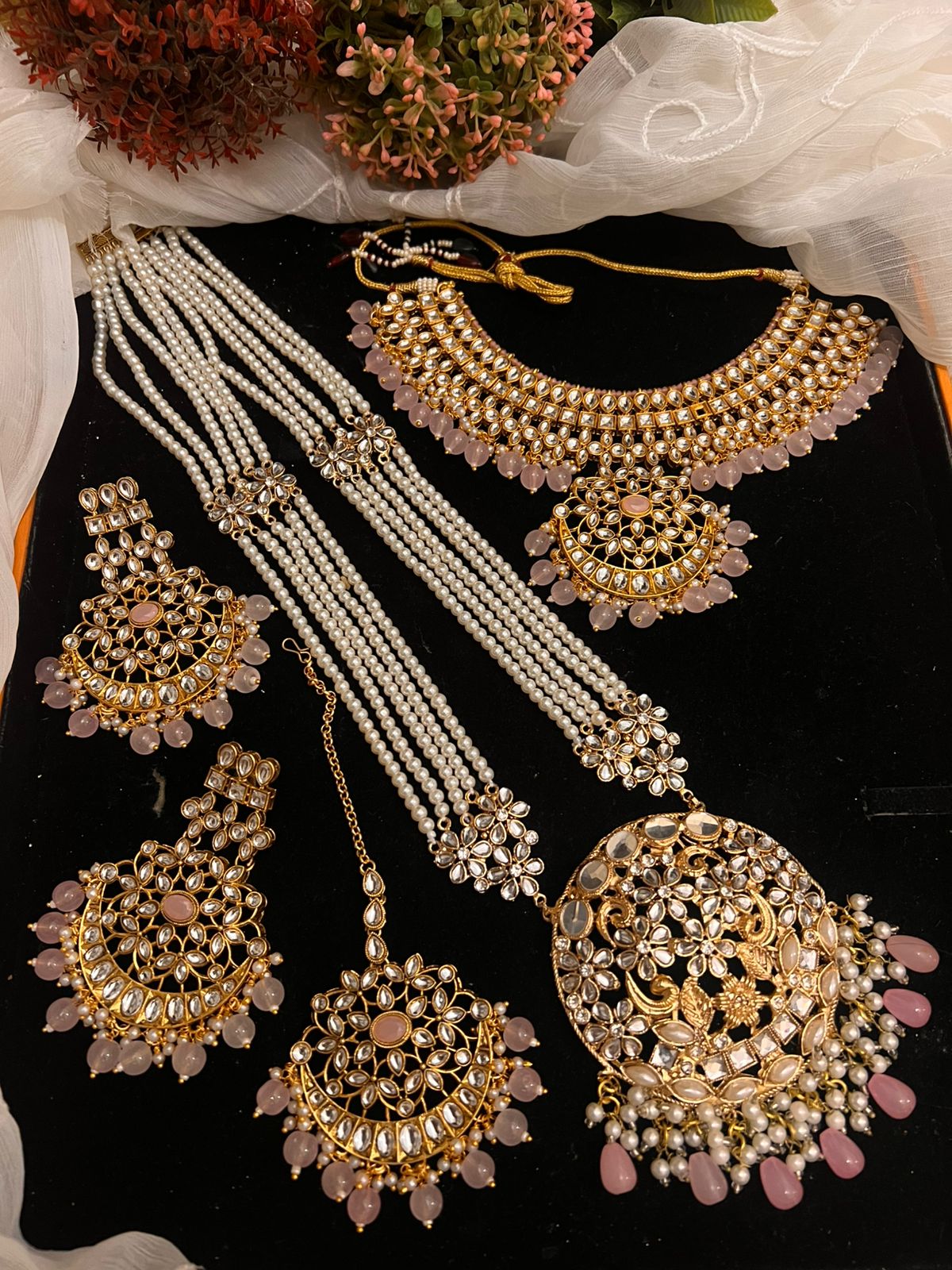 Sheesh kundan necklace mala set