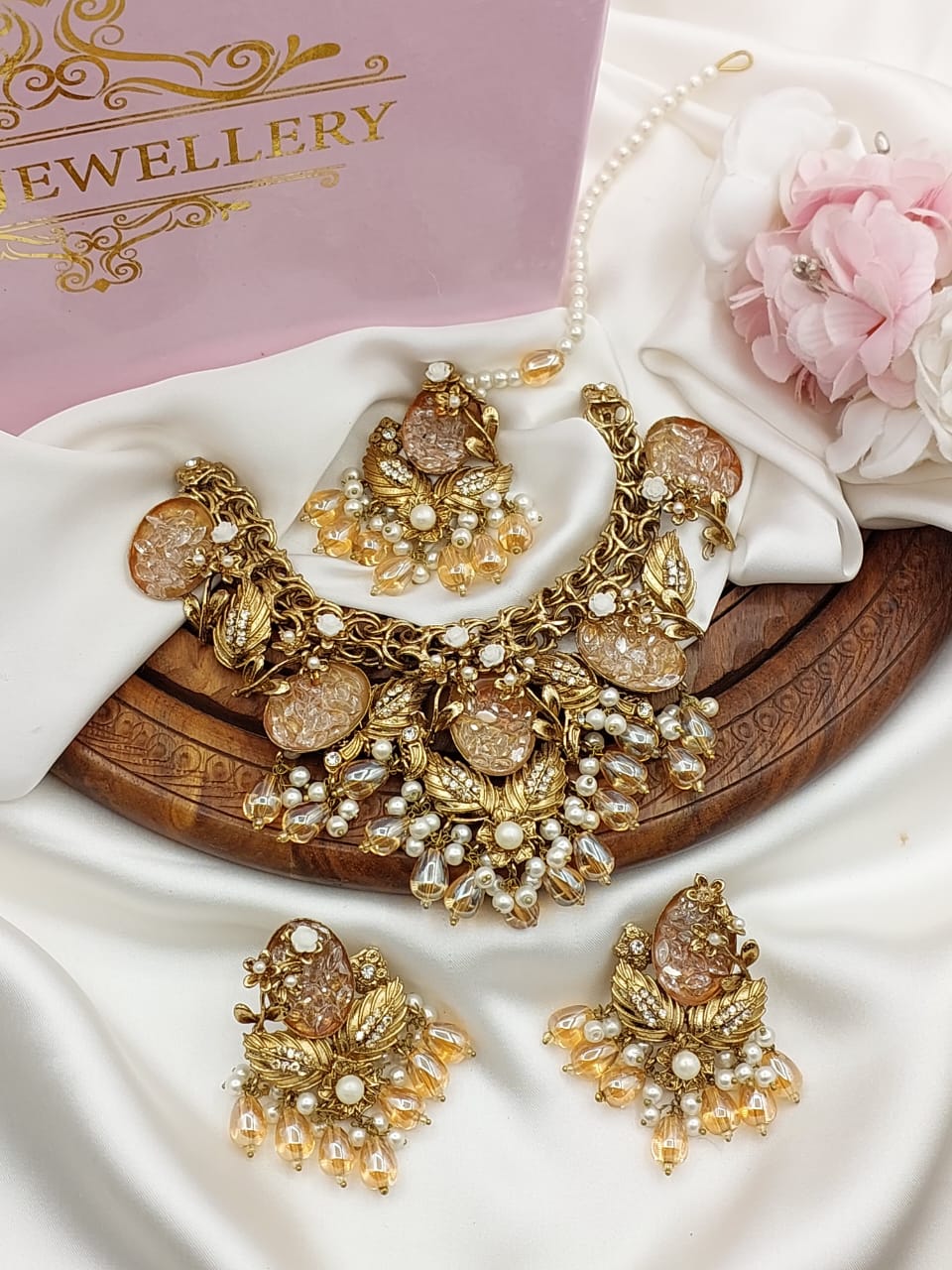 Designer zarcon crush Turkish necklace set with teeka