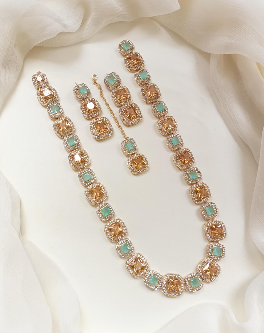 Mala set Beautiful Design Zircon Stone PartyWear Stylish With Teeka