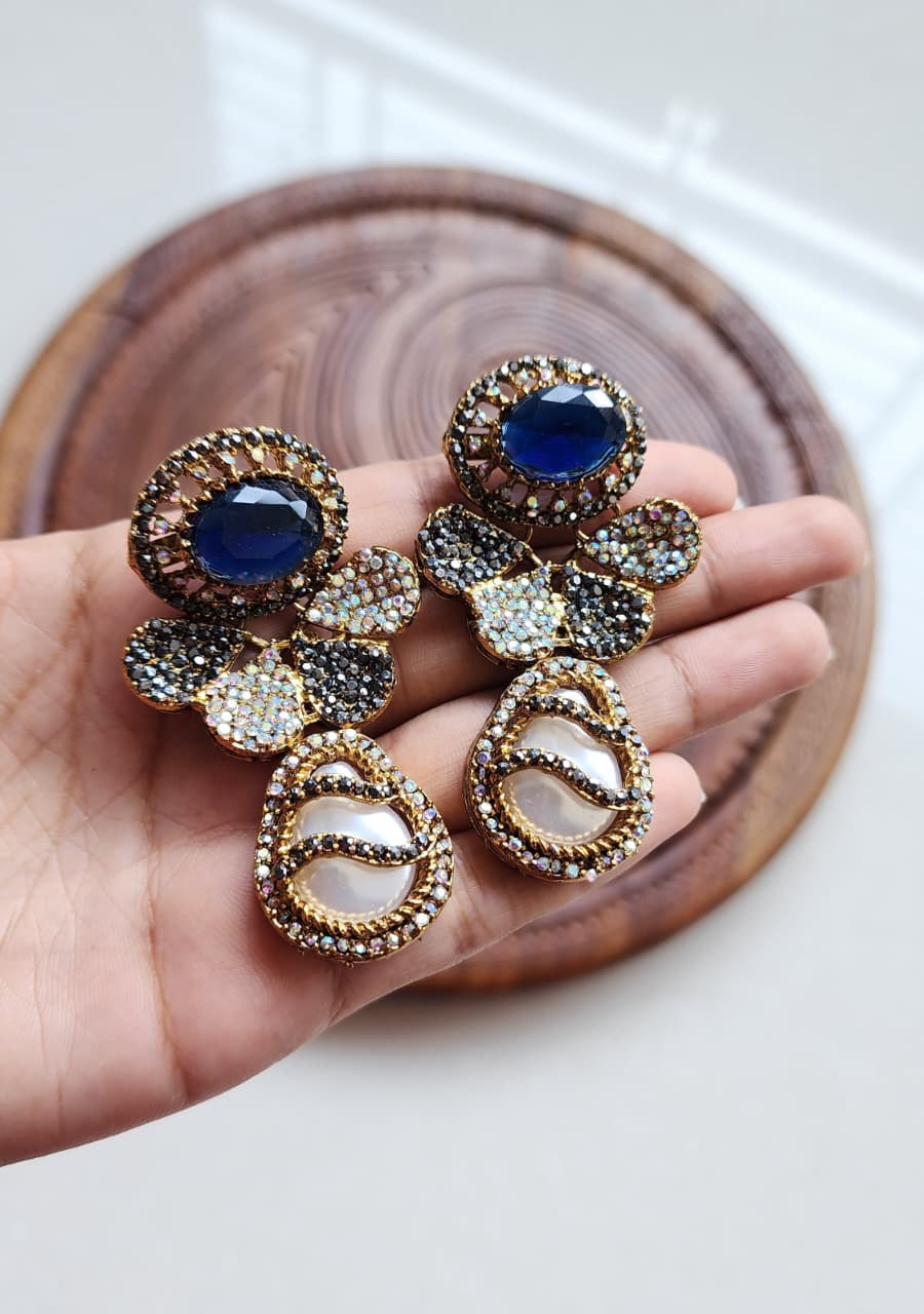 Designer collection Handmade stone with mother pearl turkish earrings