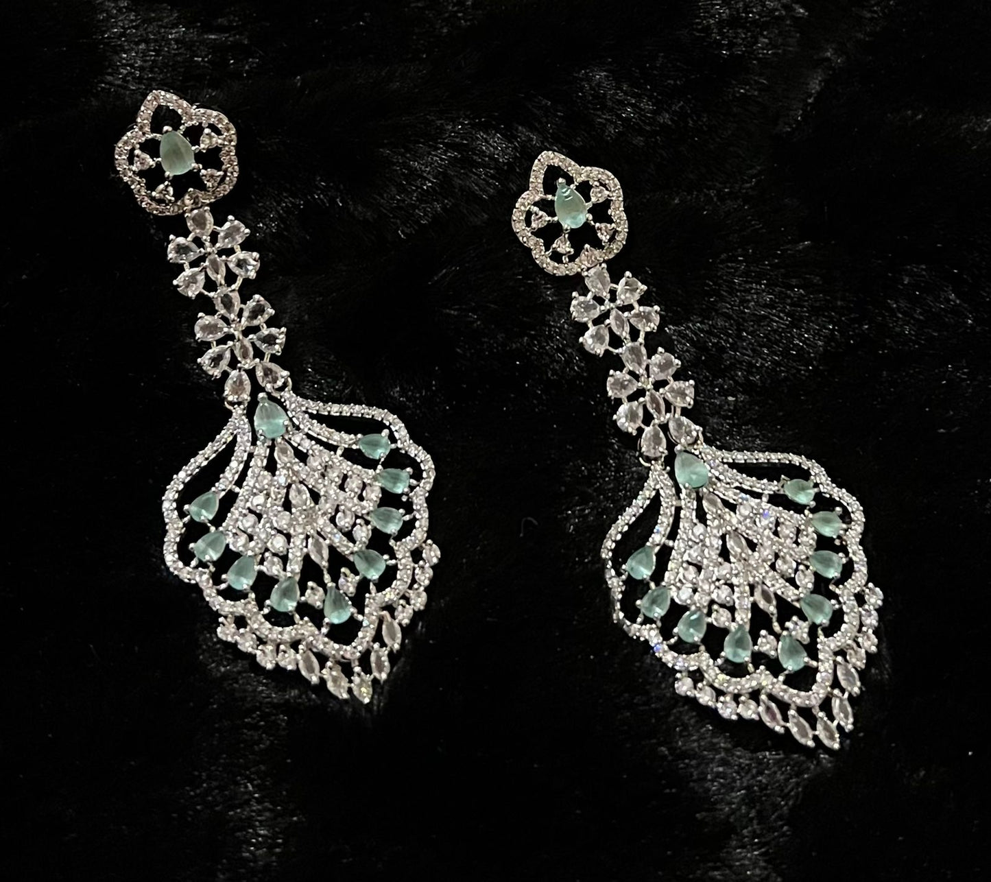 Silver Clear Rhinestone Design Earrings