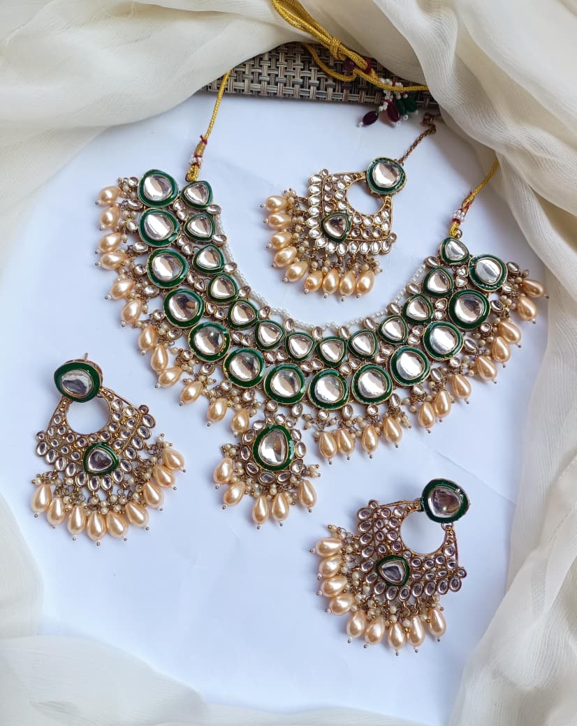 Designer Collection Dubbi Kundan MeenaWork Necklace Set With Teeka