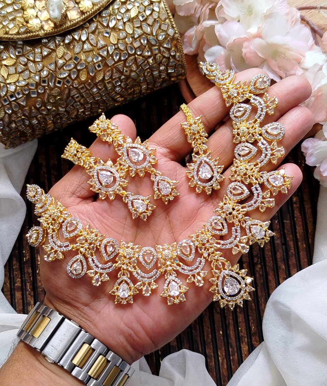 Beautiful Indian A.D(1) Carad- zarcon Bigshow Set Earings  with Tika
