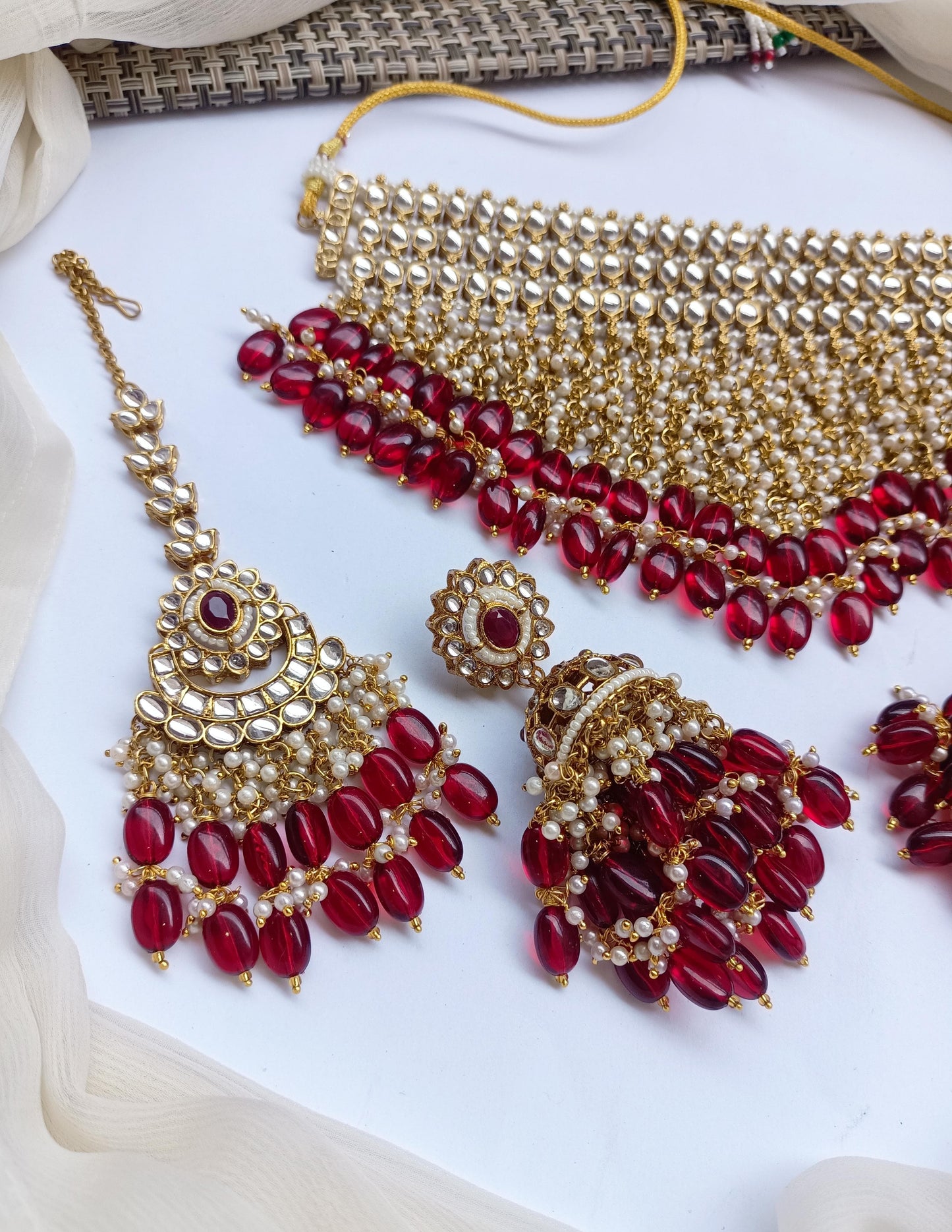 Indian Dubbi Kundan Stylish Bridal Jhumki's Set With Teeka