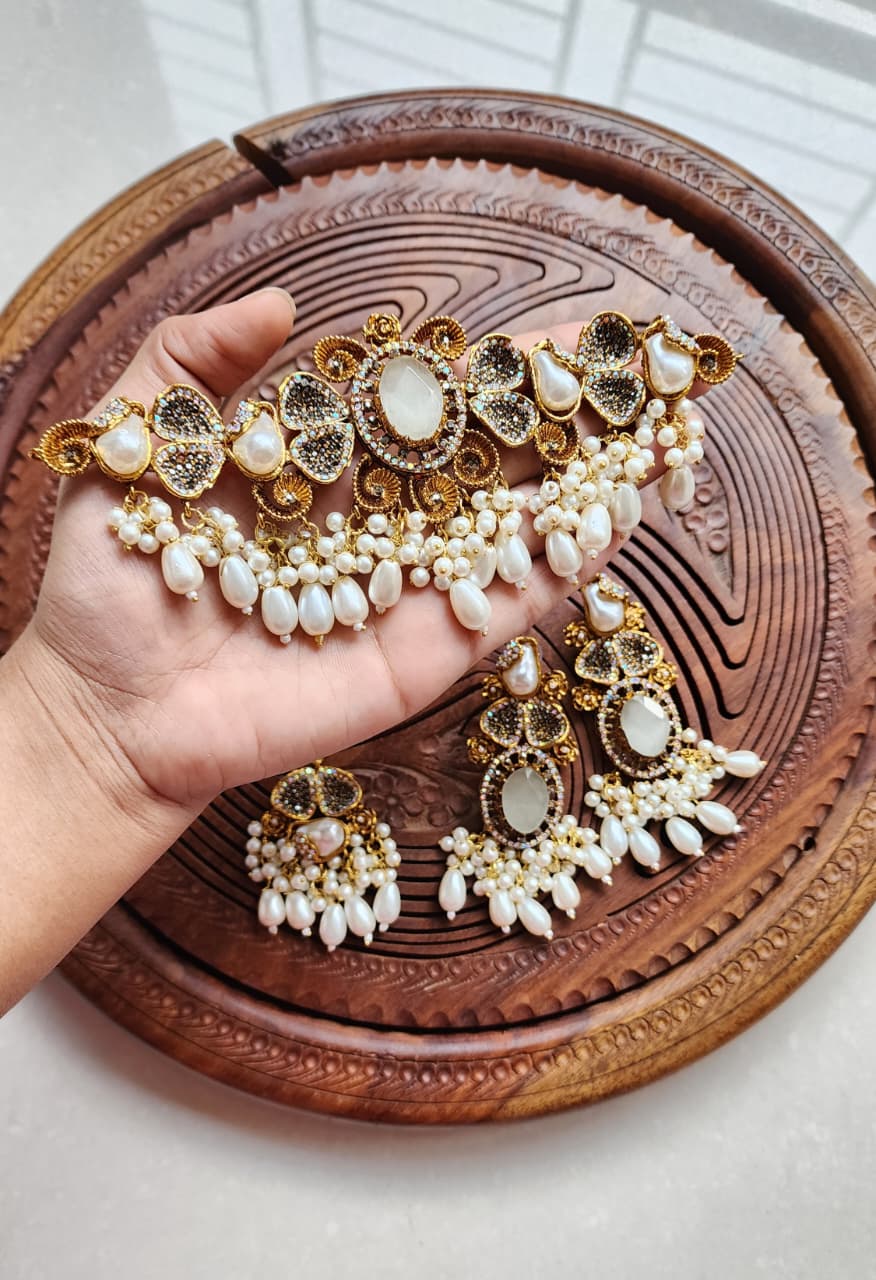Designer collection Handmade stone with mother pearl turkish chokkar set