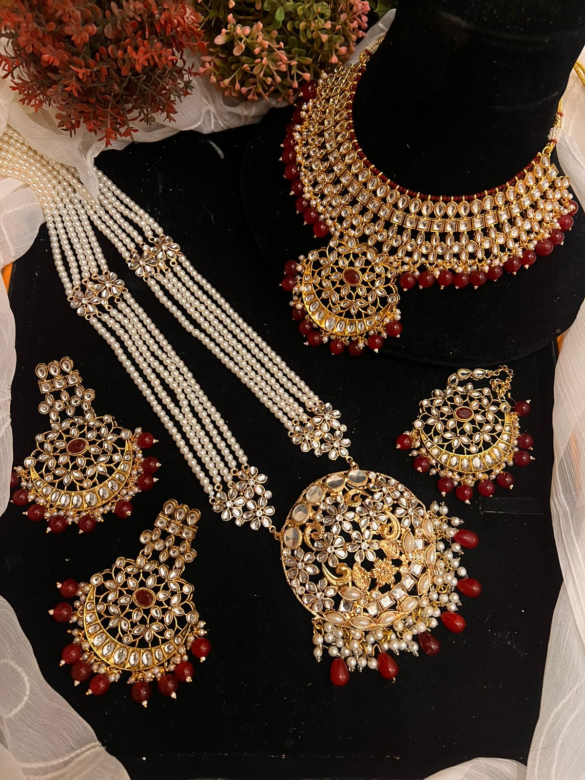 Sheesh kundan necklace mala set