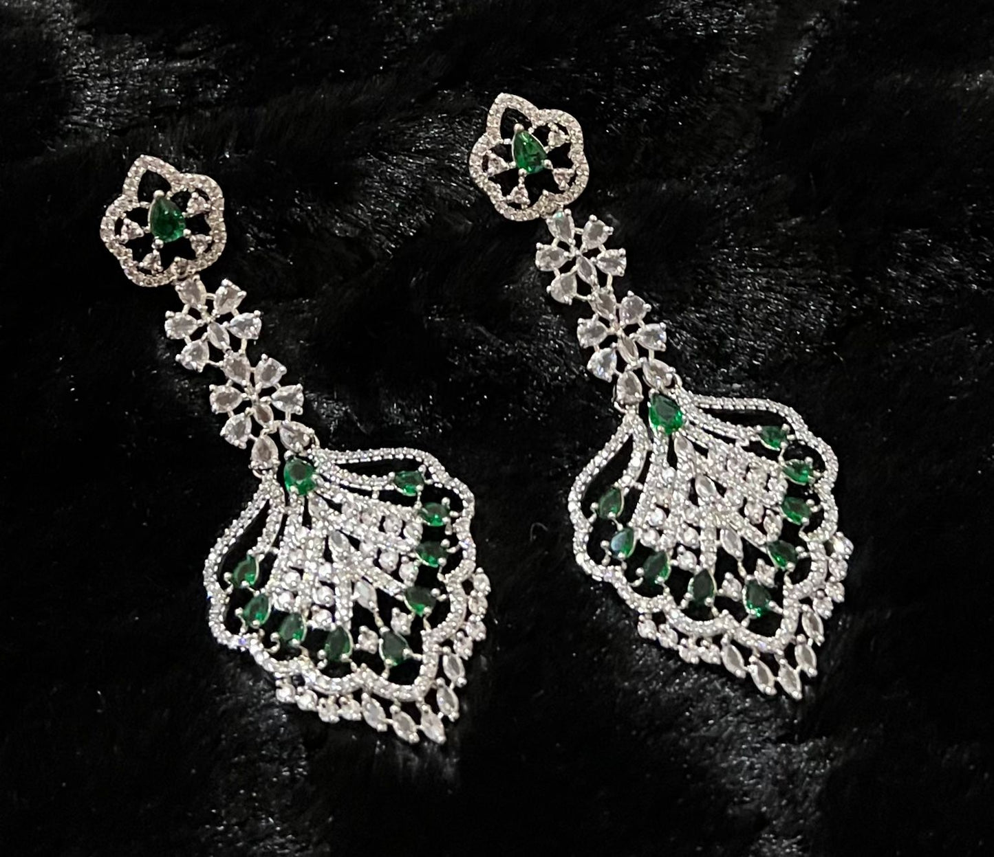 Silver Clear Rhinestone Design Earrings