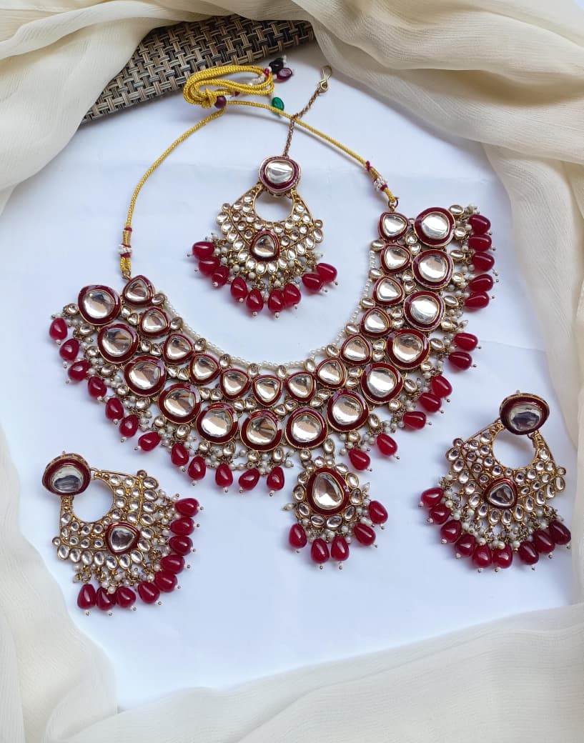 Designer Collection Dubbi Kundan MeenaWork Necklace Set With Teeka
