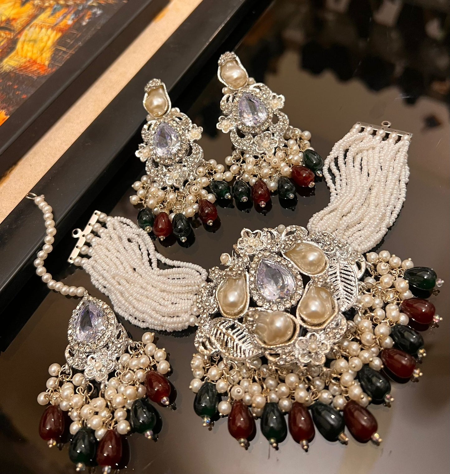 Turkish mother pearl choker set with tika