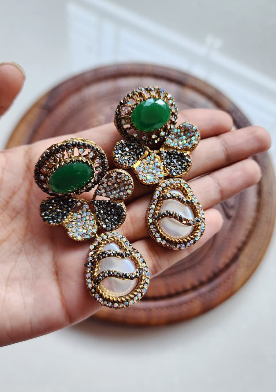 Designer collection Handmade stone with mother pearl turkish earrings