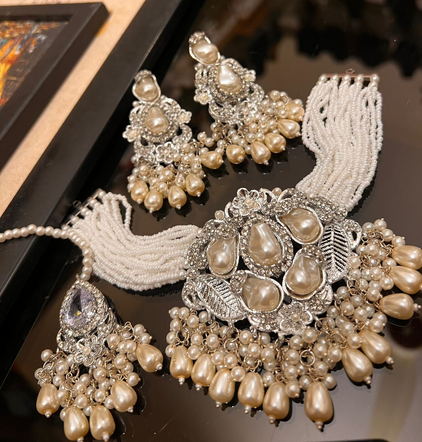 Turkish mother pearl choker set with tika