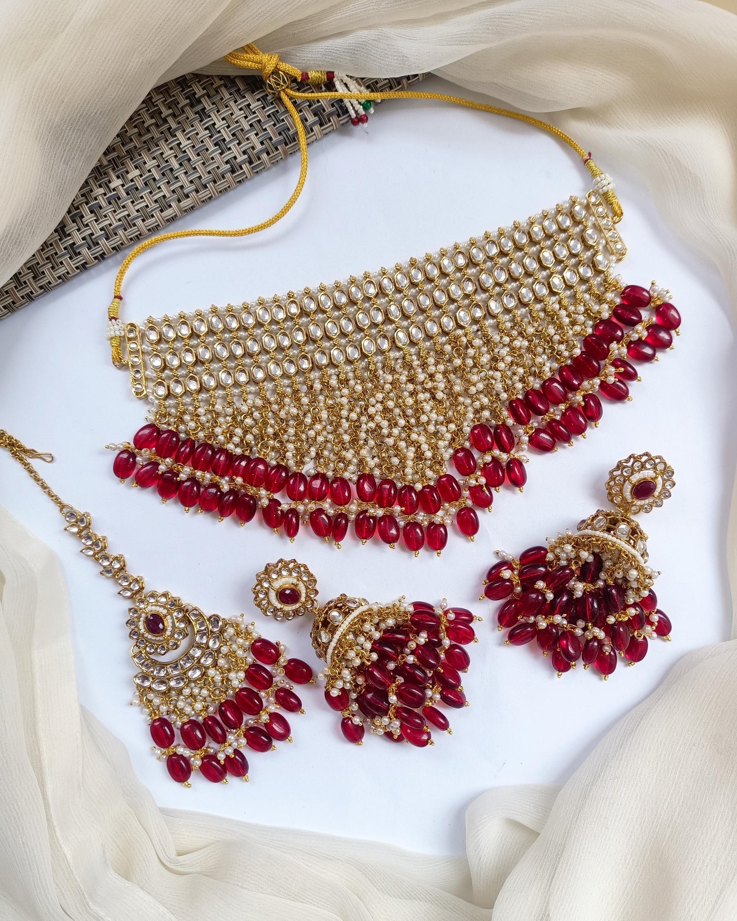 Indian Dubbi Kundan Stylish Bridal Jhumki's Set With Teeka