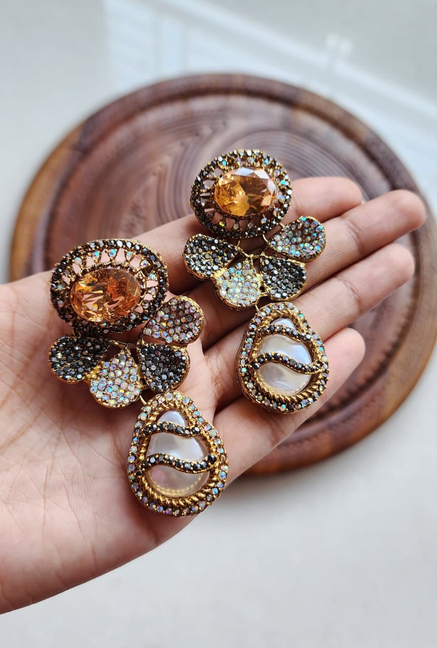 Designer collection Handmade stone with mother pearl turkish earrings
