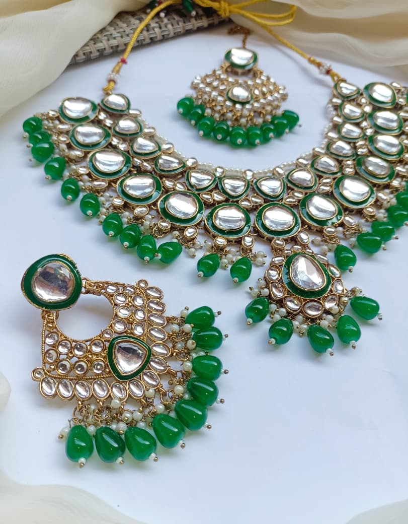 Designer Collection Dubbi Kundan MeenaWork Necklace Set With Teeka