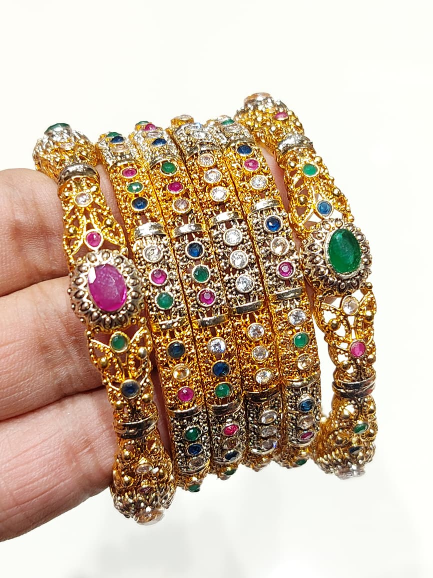 Zircon 6pcs Bangle Set available in 6 Colours Sizes : 2.4 , 2.6 , 2.8 , 2.10