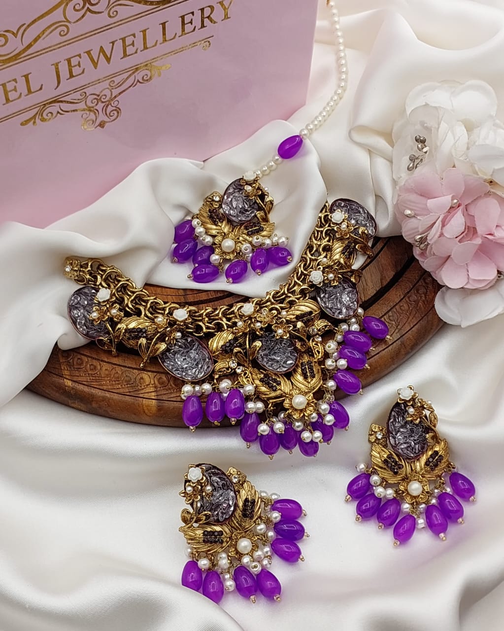 Designer zarcon crush Turkish necklace set with teeka