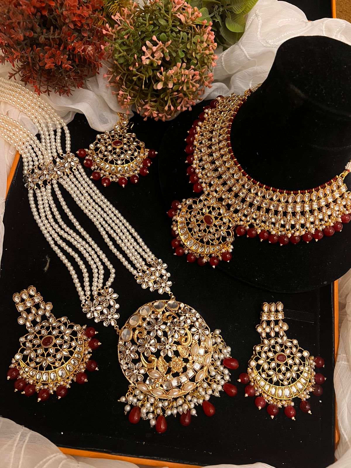 Sheesh kundan necklace mala set