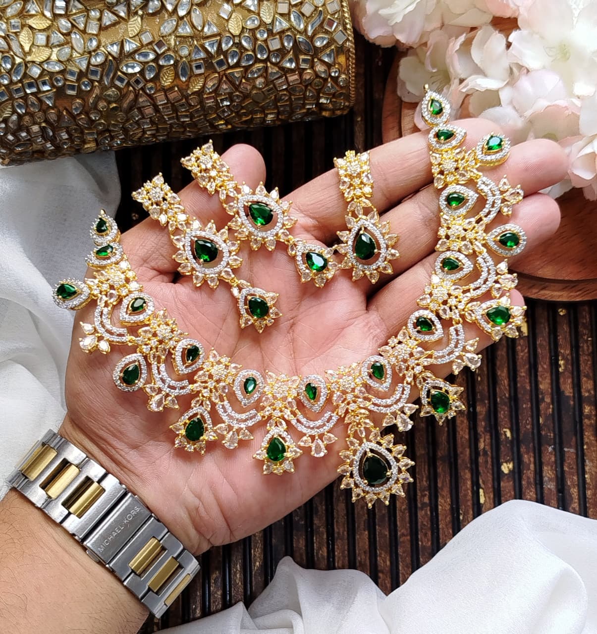 Beautiful Indian A.D(1) Carad- zarcon Bigshow Set Earings  with Tika
