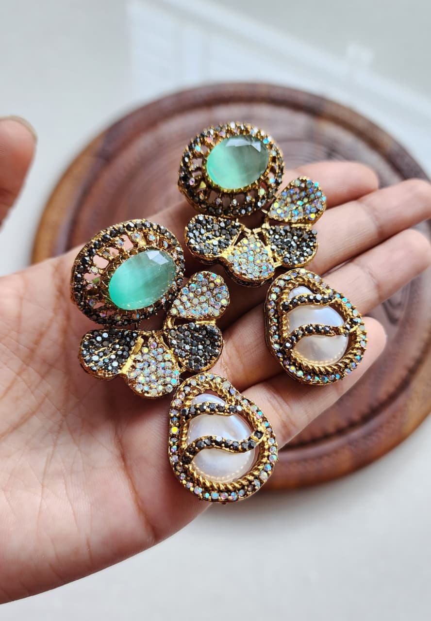 Designer collection Handmade stone with mother pearl turkish earrings