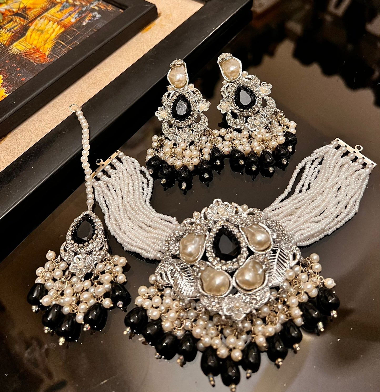 Turkish mother pearl choker set with tika