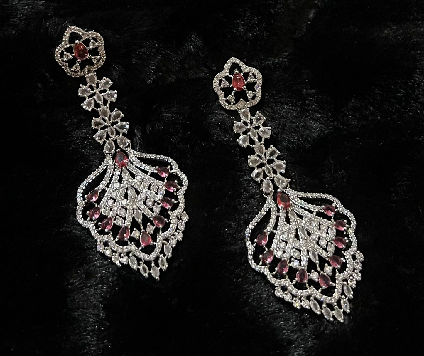 Silver Clear Rhinestone Design Earrings