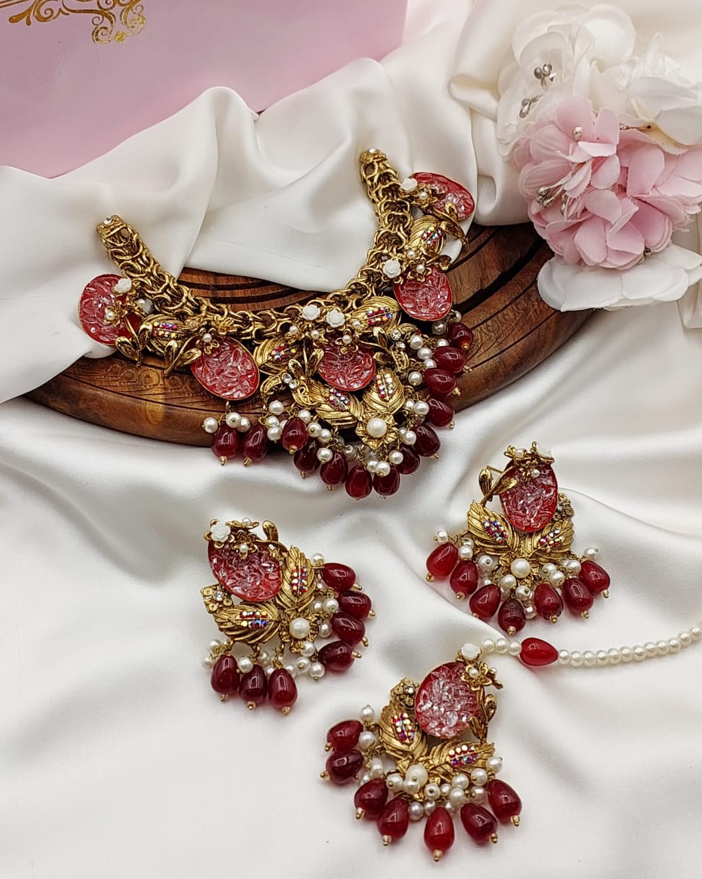 Designer zarcon crush Turkish necklace set with teeka