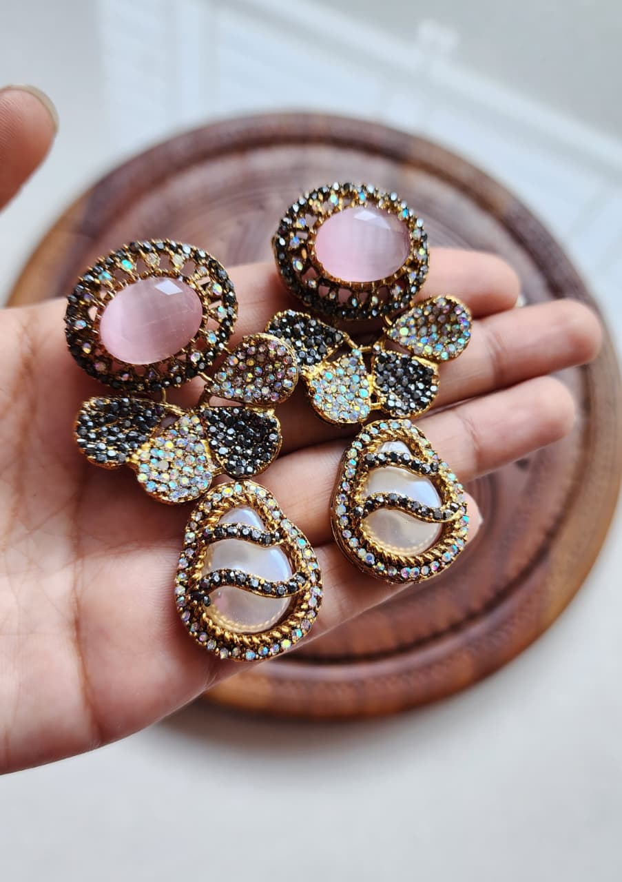 Designer collection Handmade stone with mother pearl turkish earrings
