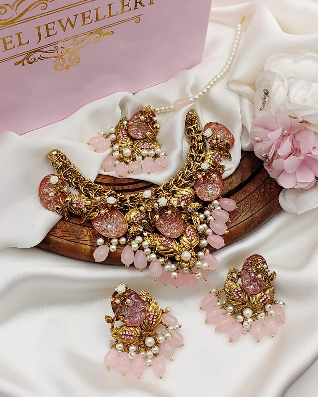 Designer zarcon crush Turkish necklace set with teeka