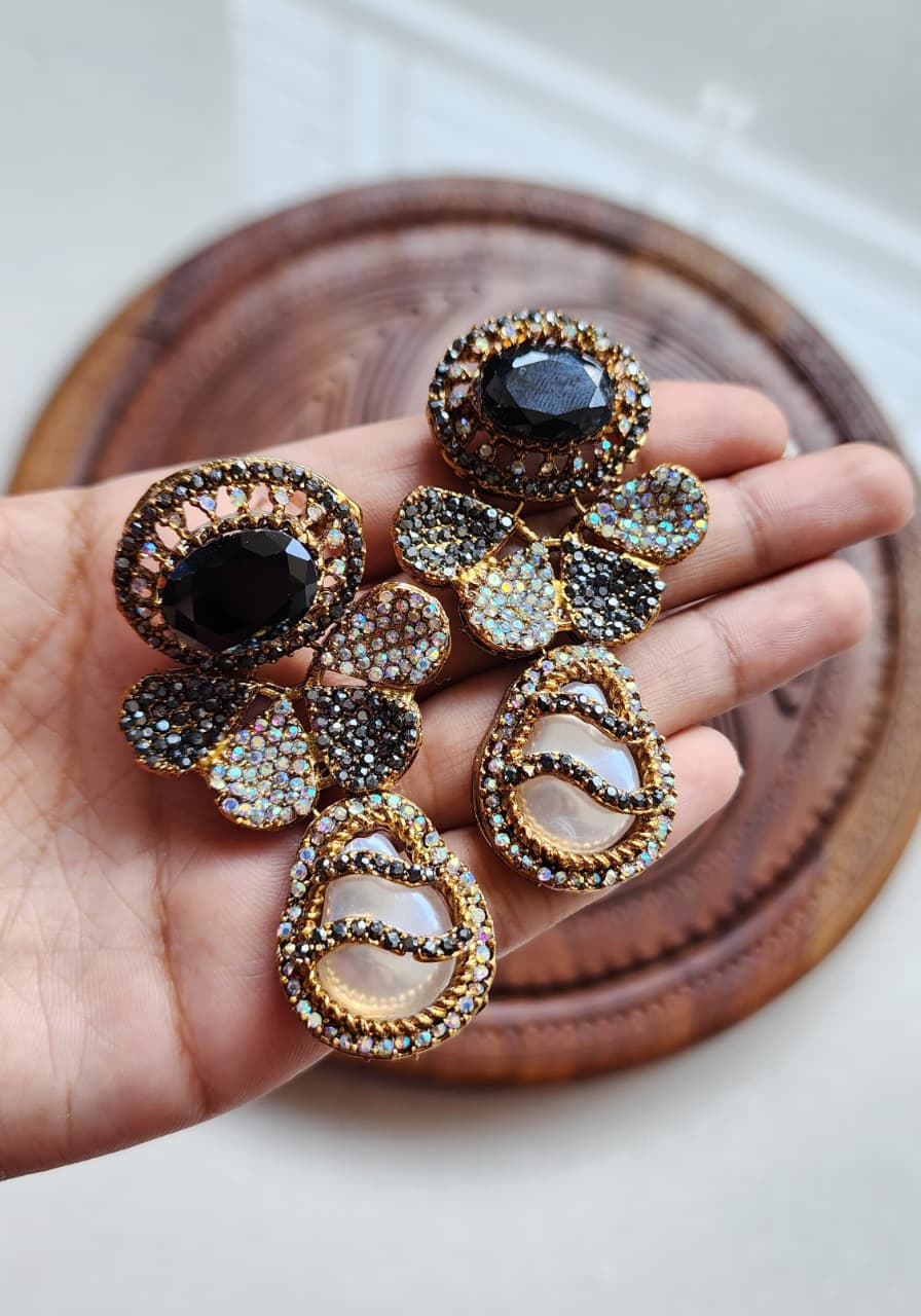Designer collection Handmade stone with mother pearl turkish earrings